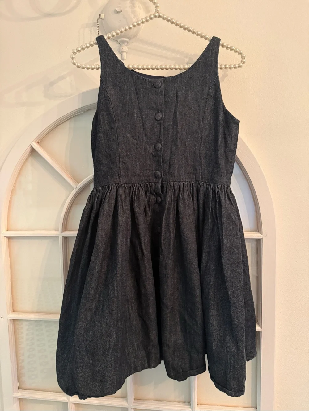 Ralph Lauren Girls Dark Wash Denim Chambray Button Back Skater Dress Size 14